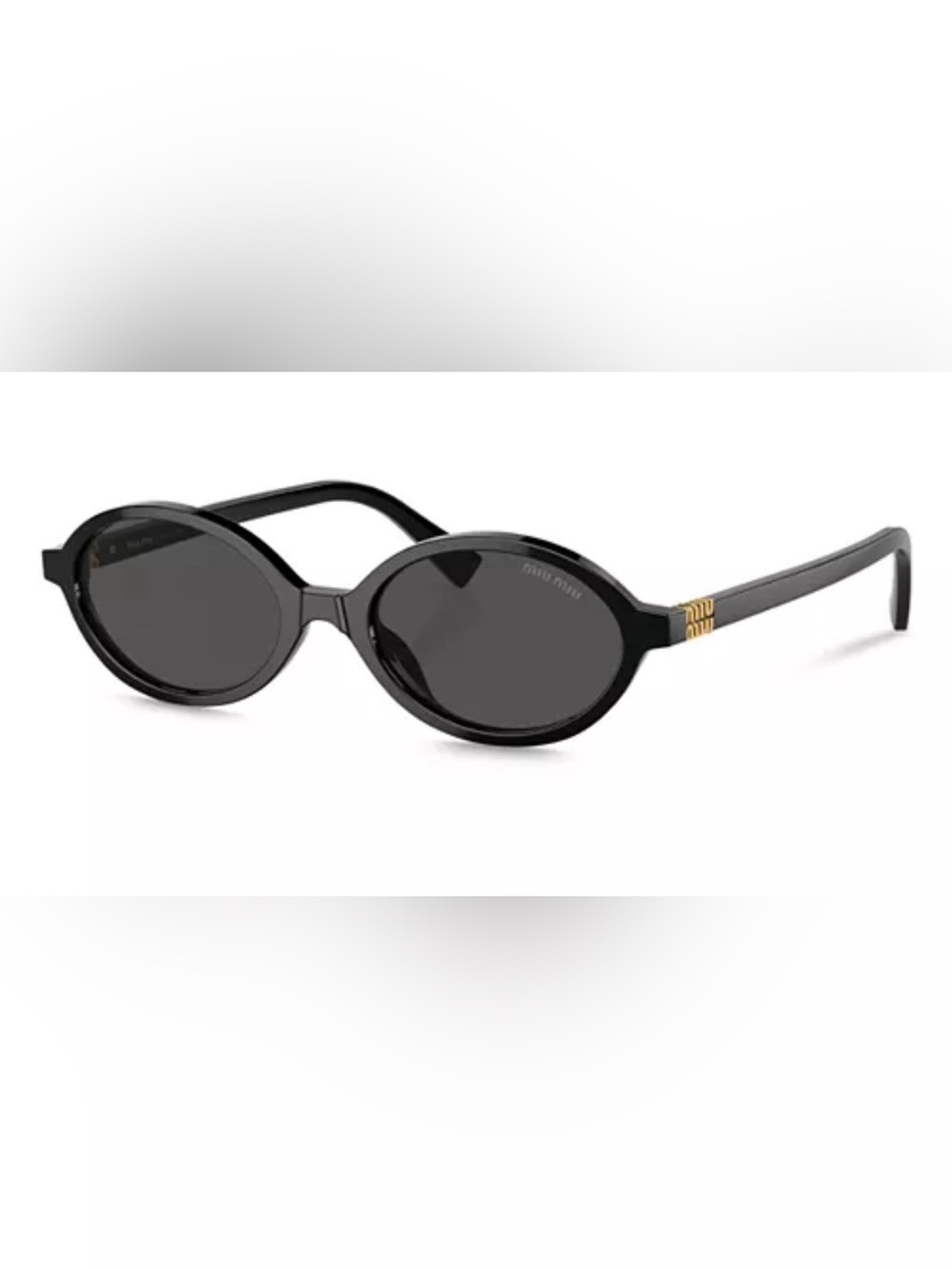Miu Miu Black Oval Sunglasses with Gold Temple Detail